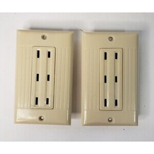 2 Sierra Triplex Electrical Outlets 2 Prong 15A Bakelite Ivory D-9 w/ Covers Rib